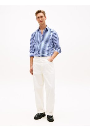 Camisa Azul De Popelín A Rayas TH Flex Tommy Hilfiger