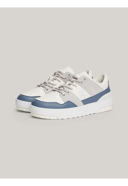 Tenis Azul De Cuero Con Mezcla De Texturas Tommy Hilfiger