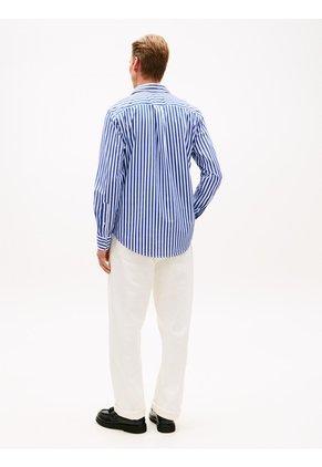 Camisa Azul De Popelín A Rayas TH Flex Tommy Hilfiger