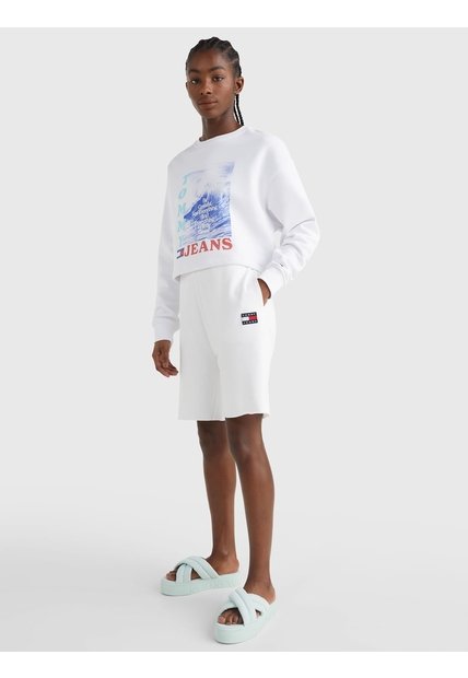Sudadera Cropped Holgada Con Ola Estampada Blanco Tommy Jeans