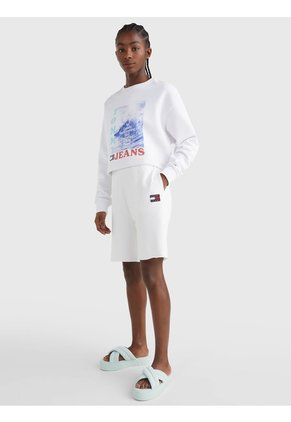 Sudadera Cropped Holgada Con Ola Estampada Blanco Tommy Jeans