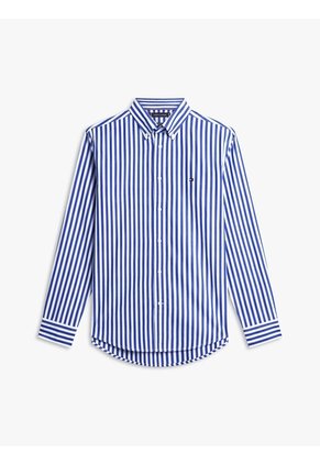 Camisa Azul De Popelín A Rayas TH Flex Tommy Hilfiger