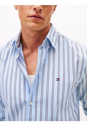 Camisa Celeste Flex Polin Con Rayas Tommy Hilfiger