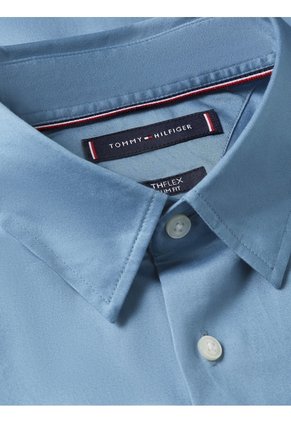Camisa Azul Solid Con Logo Tommy Hilfiger