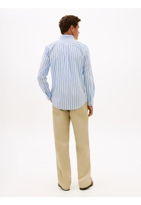 Camisa Celeste Flex Polin Con Rayas Tommy Hilfiger
