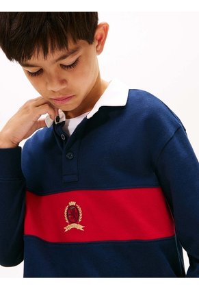 Polo Azul De Manga Larga Con Escudo TH Tommy Hilfiger
