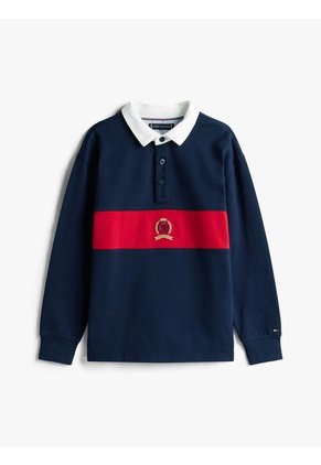 Polo Azul De Manga Larga Con Escudo TH Tommy Hilfiger