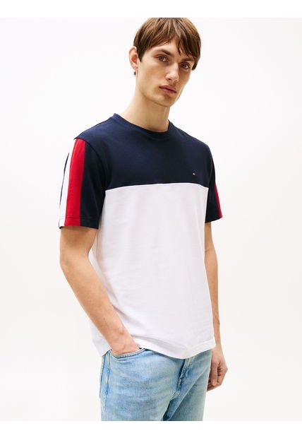 Camiseta Azul Color Block Global Stripe Tommy Hilfiger