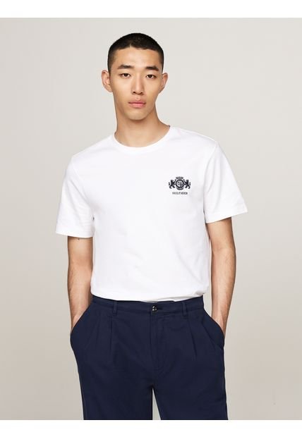 Camiseta Blanca Con Logo Bordado Tommy Hilfiger