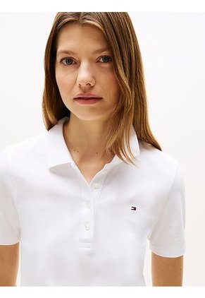 Polo Blanco De Corte Slim Con Tejido Pique Tommy Hilfiger