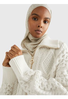 Saco De Punto Trenzado Con Cremallera Mujer Blanco Tommy Hilfiger