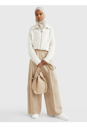 Saco De Punto Trenzado Con Cremallera Mujer Blanco Tommy Hilfiger