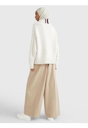 Saco De Punto Trenzado Con Cremallera Mujer Blanco Tommy Hilfiger