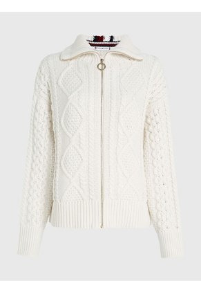 Saco De Punto Trenzado Con Cremallera Mujer Blanco Tommy Hilfiger