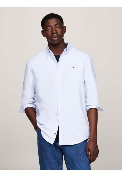 Camisa Celeste Oxford De Corte Regular Tommy Jeans