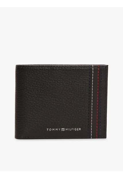 Billetera Negra Plegable De Cuero Tommy Hilfiger