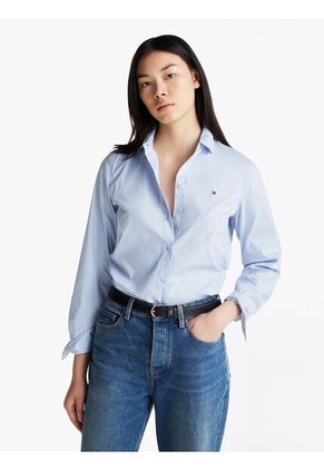 Camisa Celeste De Popelín De Corte Regular Tommy Hilfiger