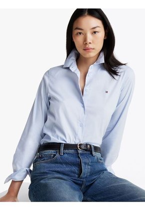 Camisa Celeste De Popelín De Corte Regular Tommy Hilfiger