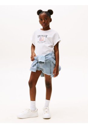 Camiseta Blanca Holgada Con Logo De Lentejuelas Tommy Hilfiger