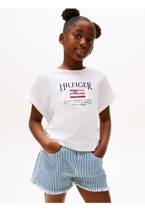 Camiseta Blanca Holgada Con Logo De Lentejuelas Tommy Hilfiger