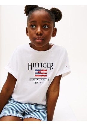 Camiseta Blanca Holgada Con Logo De Lentejuelas Tommy Hilfiger