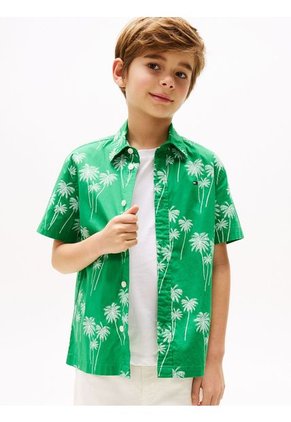Camisa Verde De Manga Corta Con Flores Estampadas Tommy Hilfiger