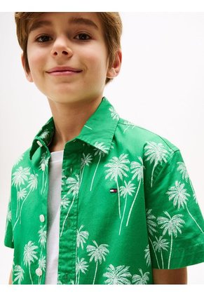 Camisa Verde De Manga Corta Con Flores Estampadas Tommy Hilfiger