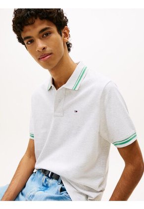Polo Gris De Corte Regular Ribeteado Con Logo Tommy Jeans