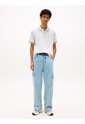 Polo Gris De Corte Regular Ribeteado Con Logo Tommy Jeans