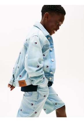 Chaqueta Celeste Denim Trucker Con Logos Bordados Tommy Hilfiger
