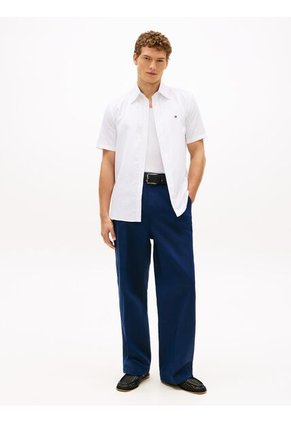 Camisa Blanca Lino Solida De Corte Regular Tommy Hilfiger