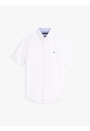 Camisa Blanca Lino Solida De Corte Regular Tommy Hilfiger