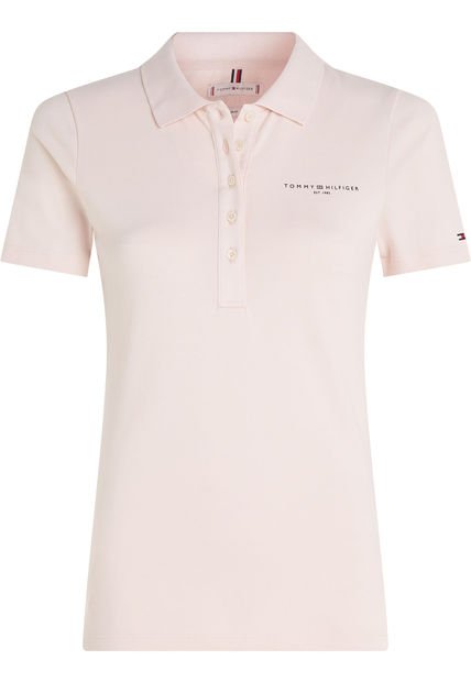 Polo Rosa De Corte Slim Con Logo Distintivo Para Mujer Tommy Hilfiger