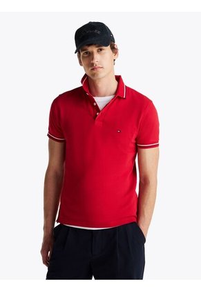 Polo Rojo Ribeteado De Corte Slim Tommy Hilfiger