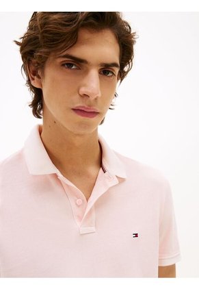 Polo Rosa Teñido En Prenda Con Logo Bordado Tommy Hilfiger
