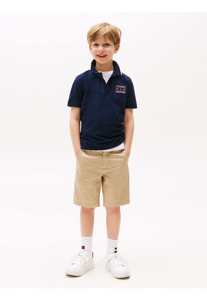 Polo Azul Con Logo Bordado Tommy Hilfiger