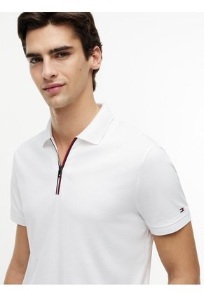 Polo Blanco En Algodón Fluido De Corte Regular Tommy Hilfiger