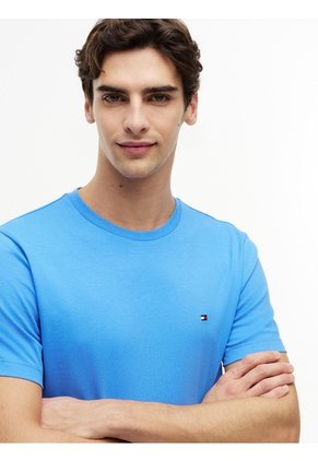 Camiseta Azul De Cuello Redondo Con Logo Bordado Tommy Hilfiger