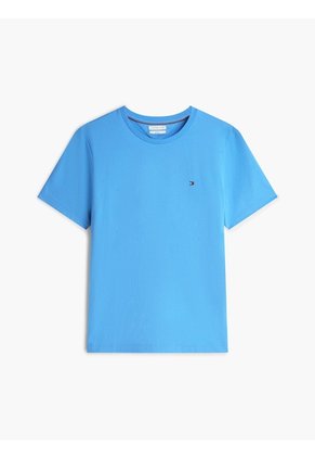 Camiseta Azul De Cuello Redondo Con Logo Bordado Tommy Hilfiger