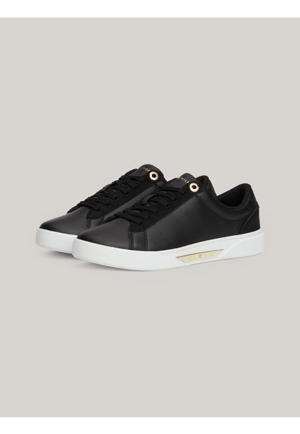 Tenis Negro En Cuero Tommy Hilfiger