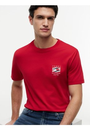 Camiseta Roja De Corte Regular Con Logo Box Flag Tommy Hilfiger