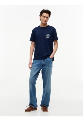 Camiseta Azul Con Logo Gráfico Floral Estampado En El Pecho Tommy Hilfiger