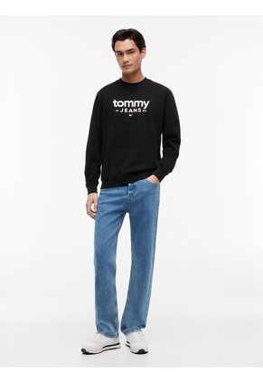 Saco Negro De Cuello Redondo Con Logo Estampado En El Pecho Tommy Jeans