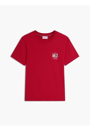 Camiseta Roja De Corte Regular Con Logo Box Flag Tommy Hilfiger