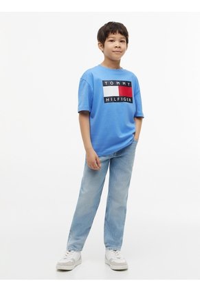 Camiseta Celeste De Punto Heritage Con Logo Tommy Hilfiger