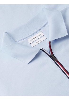 Polo Celeste En Algodón Fluido De Corte Regular Tommy Hilfiger