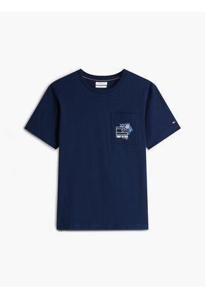 Camiseta Azul Con Logo Gráfico Floral Estampado En El Pecho Tommy Hilfiger