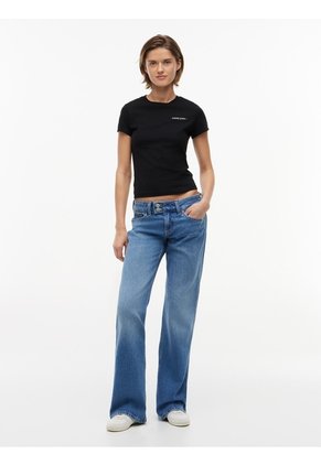Camiseta Negra Slim De Punto Con Logo Tommy Jeans