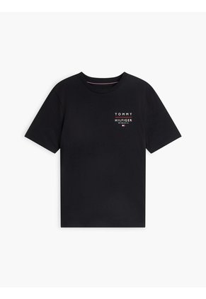 Camiseta Negra De Cuello Redondo Con Logo Estampado Gráfico Tommy Hilfiger