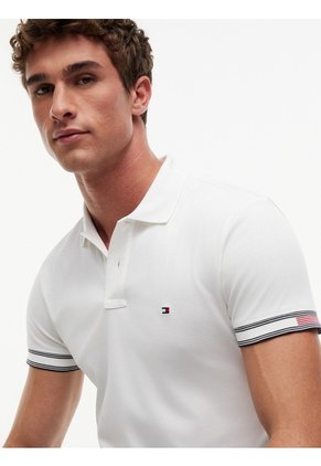 Polo Blanco En Algodón Fluido De Corte Slim Tommy Hilfiger